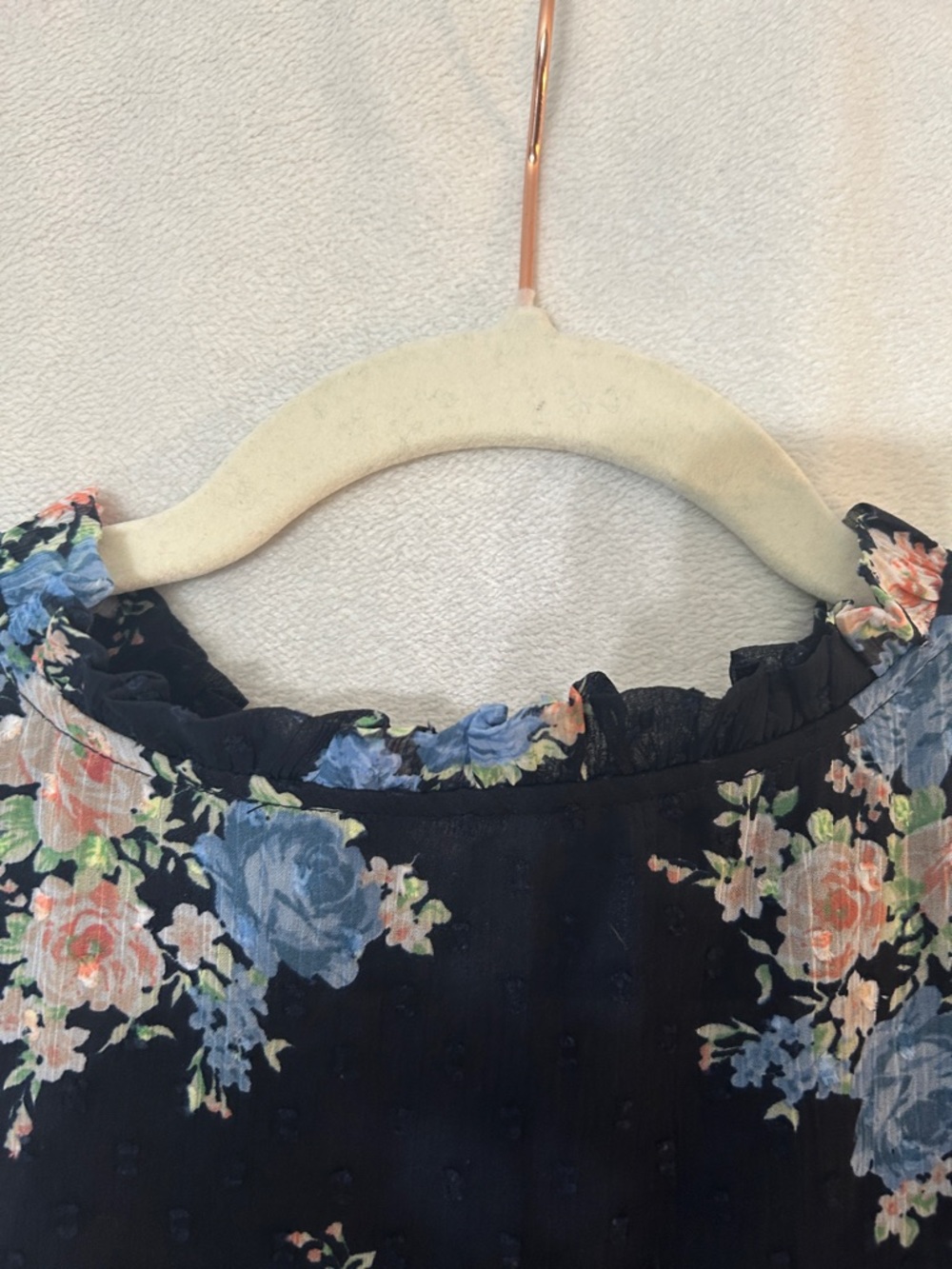 LOFT Navy Floral Button-Front Ruffle Sleeve Top - Picture 10 of 10
